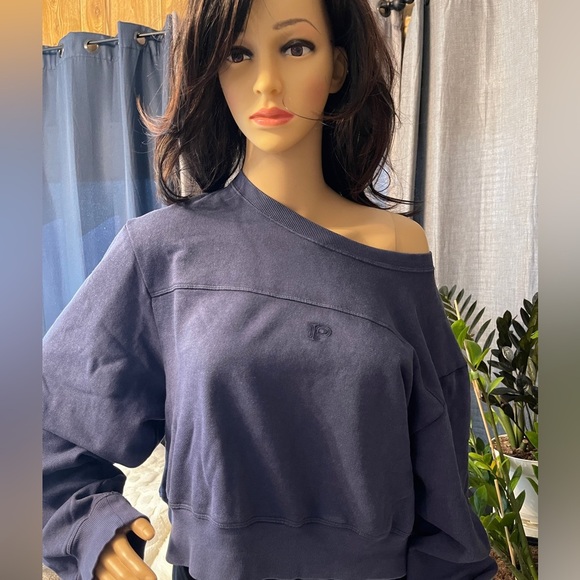 PINK Victoria Secret Cropped Ivy Fleece Yoke Seam Sweatshirt In Blue XL - Picture 2 of 8